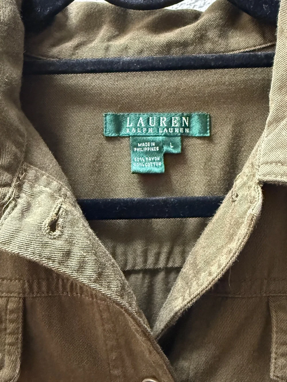Lauren Ralph Lauren Women's Jacket Sz L Green Cotton Rayon Blend Utility Trucker - Picture 2 of 9